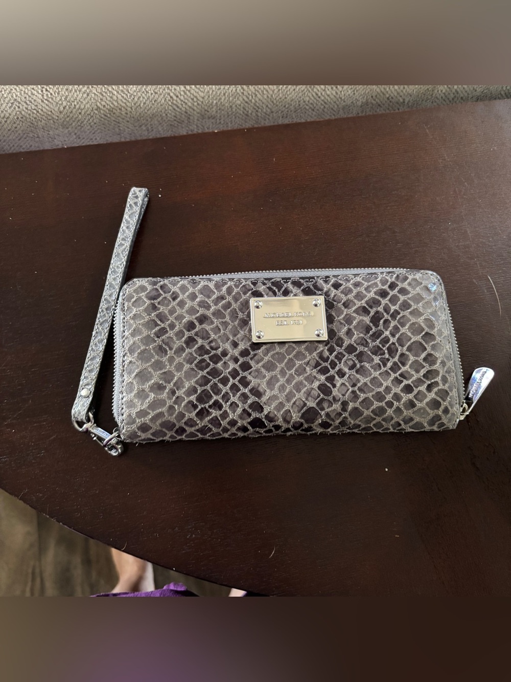Michael Kors Grey Reptile Wristlet